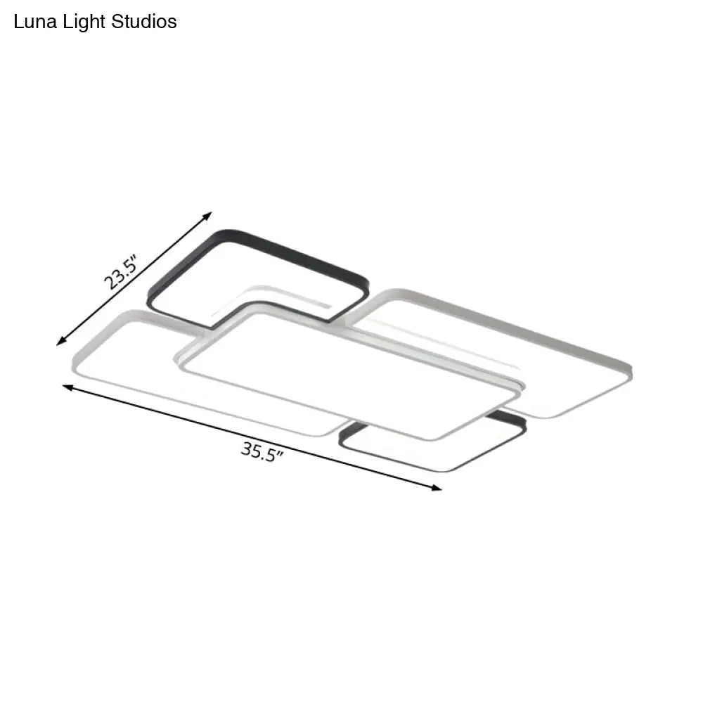 Modern Led Ceiling Flush Mount Light - 16/19.5/35.5’ Black & White Square/Rectangle Lamp Acrylic