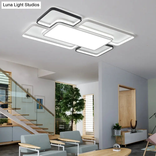 Modern Led Ceiling Flush Mount Light - 16/19.5/35.5 Black & White Square/Rectangle Lamp Acrylic