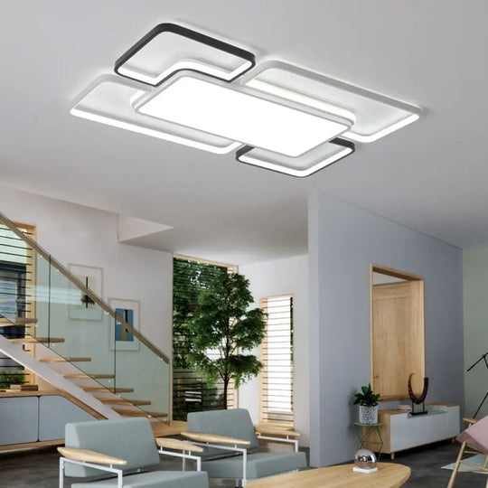 Modern Led Ceiling Flush Mount Light - 16/19.5/35.5’ Black & White Square/Rectangle Lamp Acrylic