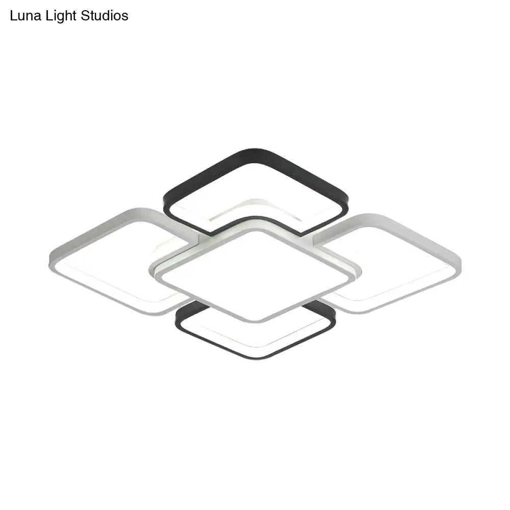 Modern Led Ceiling Flush Mount Light - 16/19.5/35.5’ Black & White Square/Rectangle Lamp Acrylic