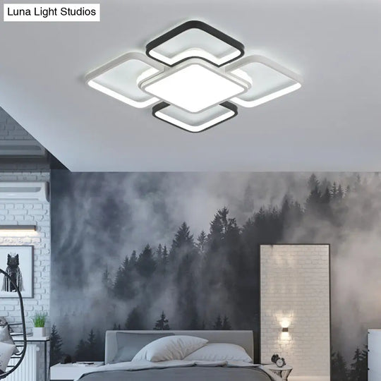 Modern Led Ceiling Flush Mount Light - 16/19.5/35.5 Black & White Square/Rectangle Lamp Acrylic