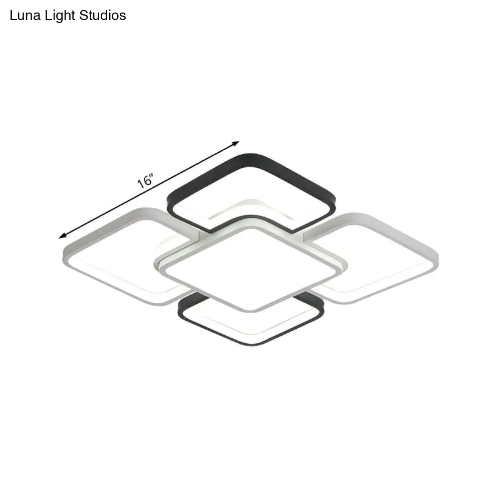 Modern Led Ceiling Flush Mount Light - 16/19.5/35.5 Black & White Square/Rectangle Lamp Acrylic