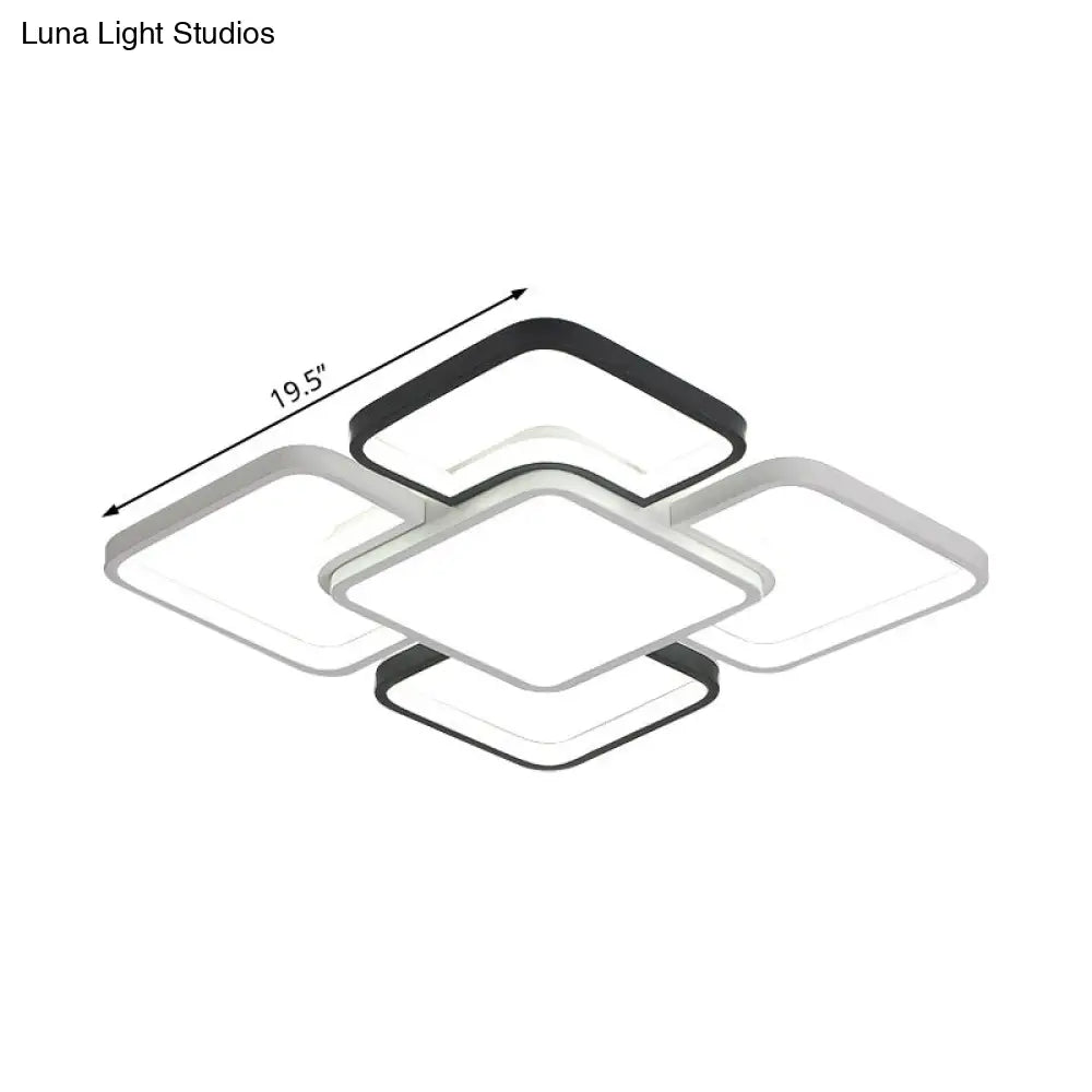 Modern Led Ceiling Flush Mount Light - 16/19.5/35.5 Black & White Square/Rectangle Lamp Acrylic