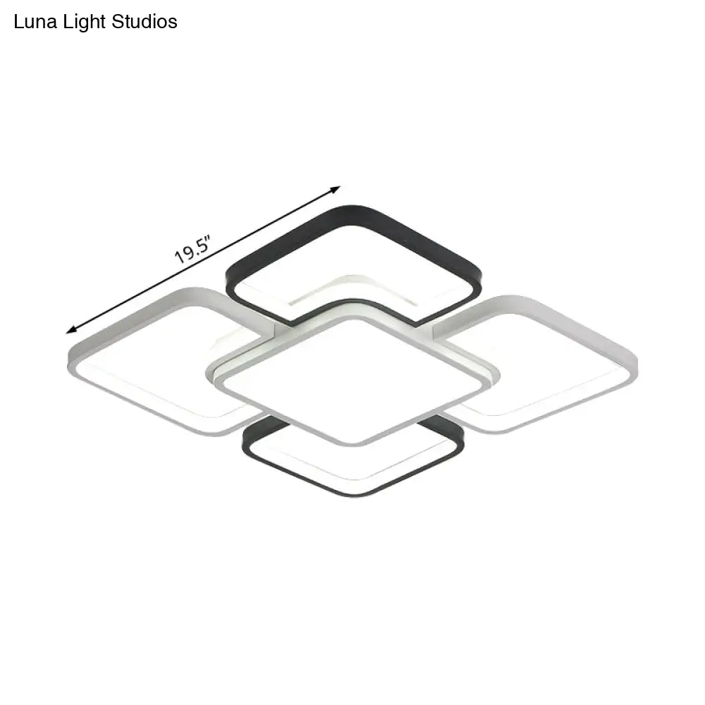 Modern Led Ceiling Flush Mount Light - 16/19.5/35.5’ Black & White Square/Rectangle Lamp Acrylic