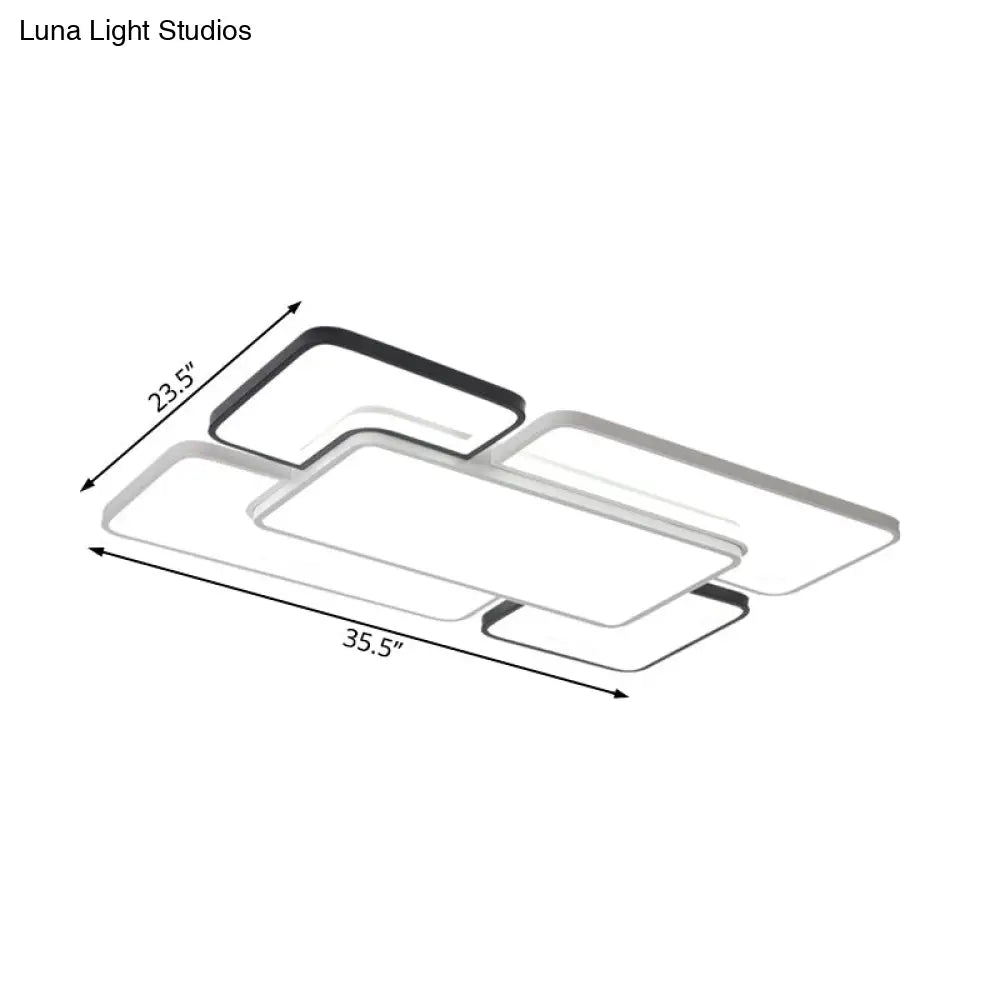 Modern Led Ceiling Flush Mount Light - 16/19.5/35.5 Black & White Square/Rectangle Lamp Acrylic