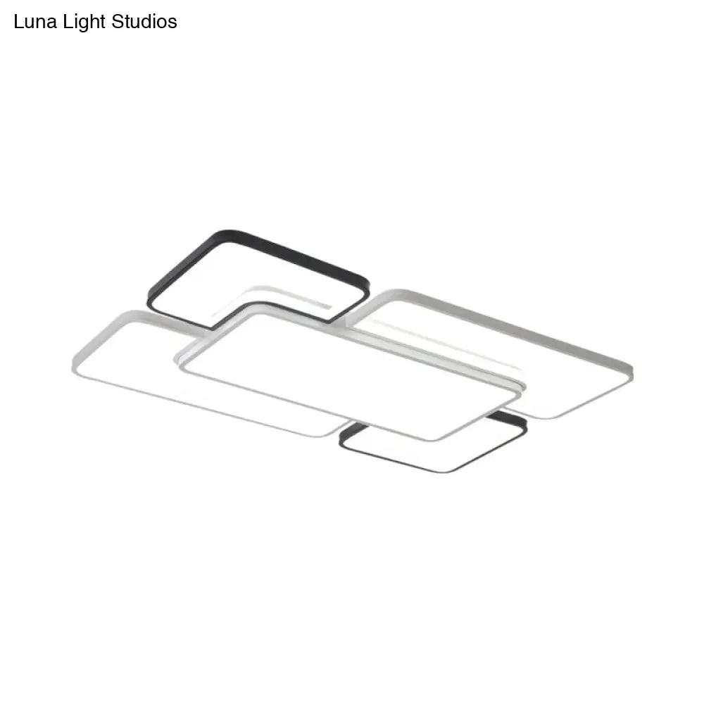 Modern Led Ceiling Flush Mount Light - 16/19.5/35.5’ Black & White Square/Rectangle Lamp Acrylic