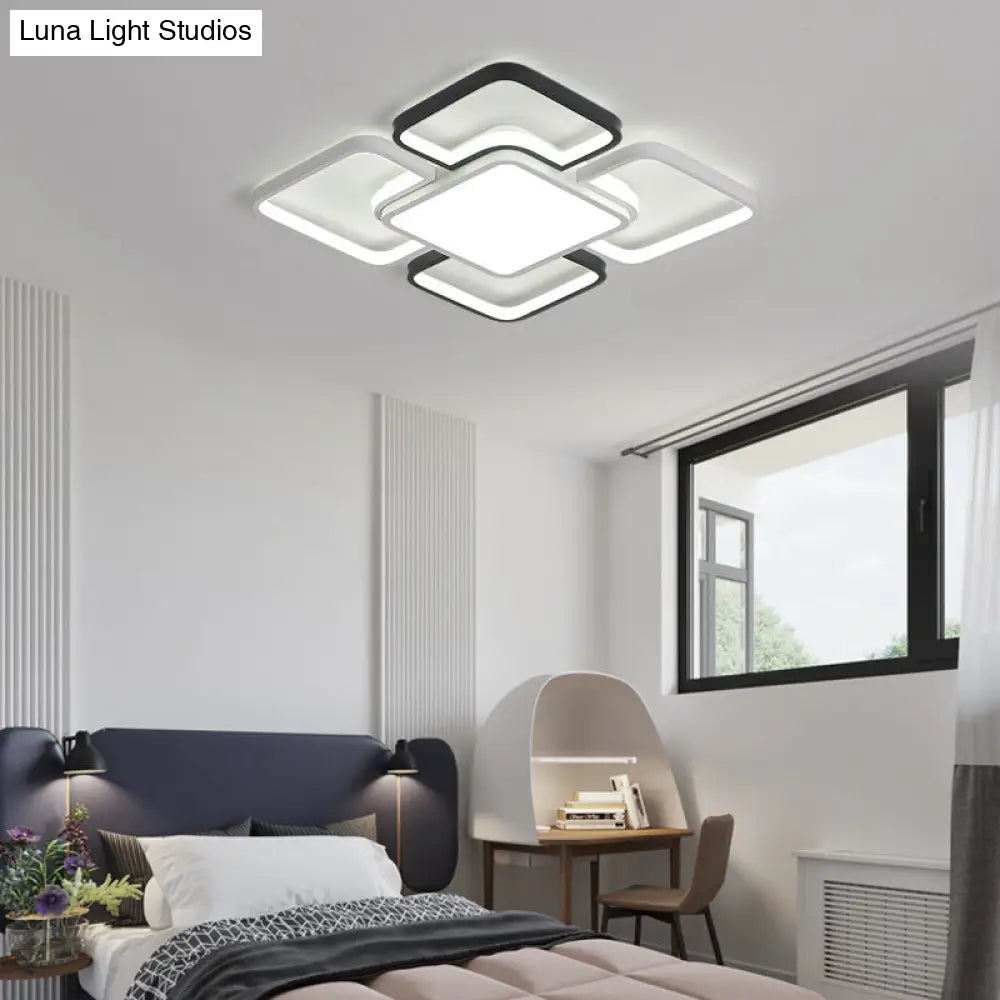 Modern Led Ceiling Flush Mount Light - 16/19.5/35.5 Black & White Square/Rectangle Lamp Acrylic