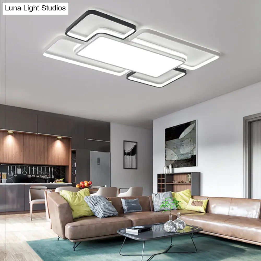 Modern Led Ceiling Flush Mount Light - 16/19.5/35.5’ Black & White Square/Rectangle Lamp Acrylic