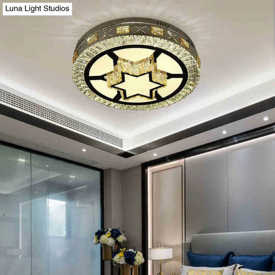 Modern Led Ceiling Flush Mount With Clear Crystal Drum & Stylish Star Pattern