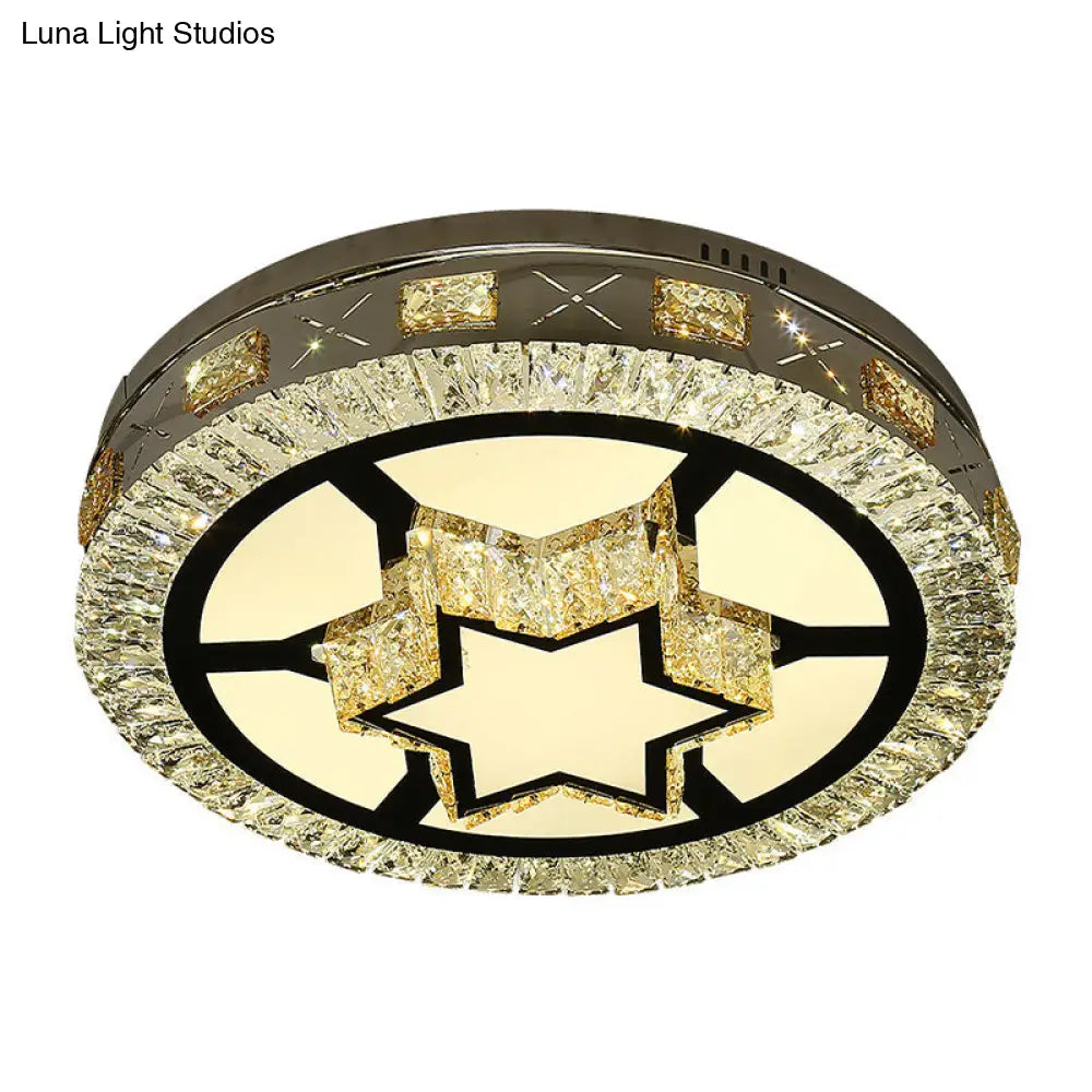 Modern Led Ceiling Flush Mount With Clear Crystal Drum & Stylish Star Pattern