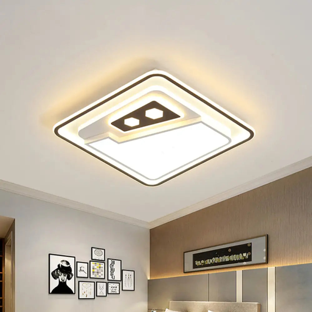 Modern Led Ceiling Flushmount Lamp - Sleek White Square Flush Mounted With Acrylic Shade