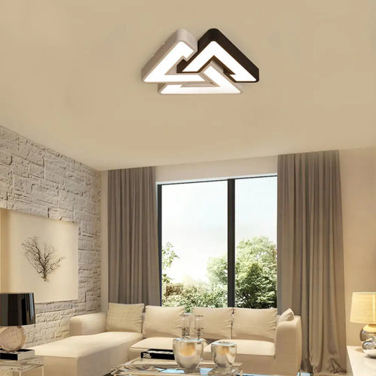 Modern Led Ceiling Lamp: Acrylic Triangle Design In Black & White / 19.5’ Warm