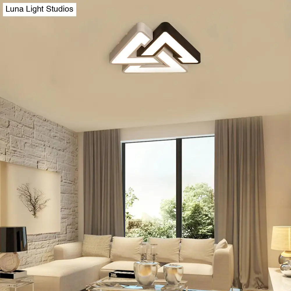 Modern Led Ceiling Lamp: Acrylic Triangle Design In Black & White / 19.5 Warm