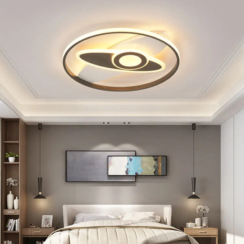 Modern Led Ceiling Lamp For Kid’s Bedroom In White Acrylic Ring And Oval Shape