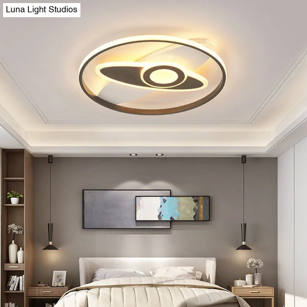 Modern Led Ceiling Lamp For Kids Bedroom In White Acrylic Ring And Oval Shape