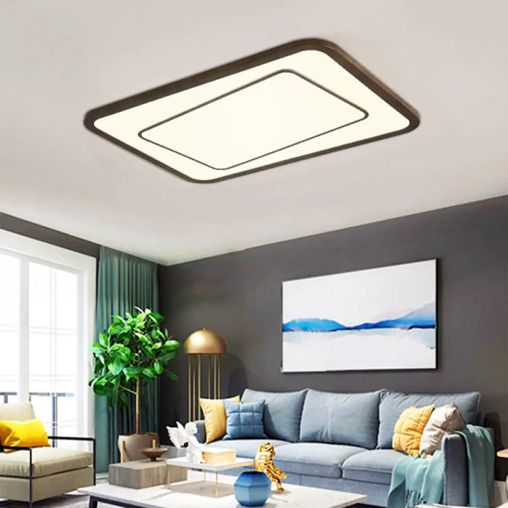 Modern Led Ceiling Lamp In Natural Wood Finish - Dual Rectangle Flush Light For Living Room Brown /