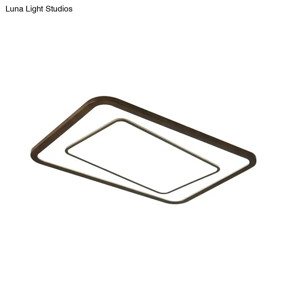 Modern Led Ceiling Lamp In Natural Wood Finish - Dual Rectangle Flush Light For Living Room Brown