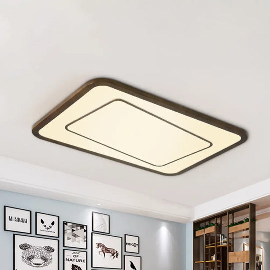 Modern Led Ceiling Lamp In Natural Wood Finish - Dual Rectangle Flush Light For Living Room Brown /