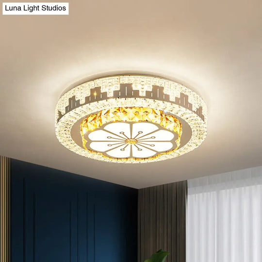 Modern Led Ceiling Lamp With Crystal Flower/Round Cut Design - Chrome Flush Mount For Bedroom / A