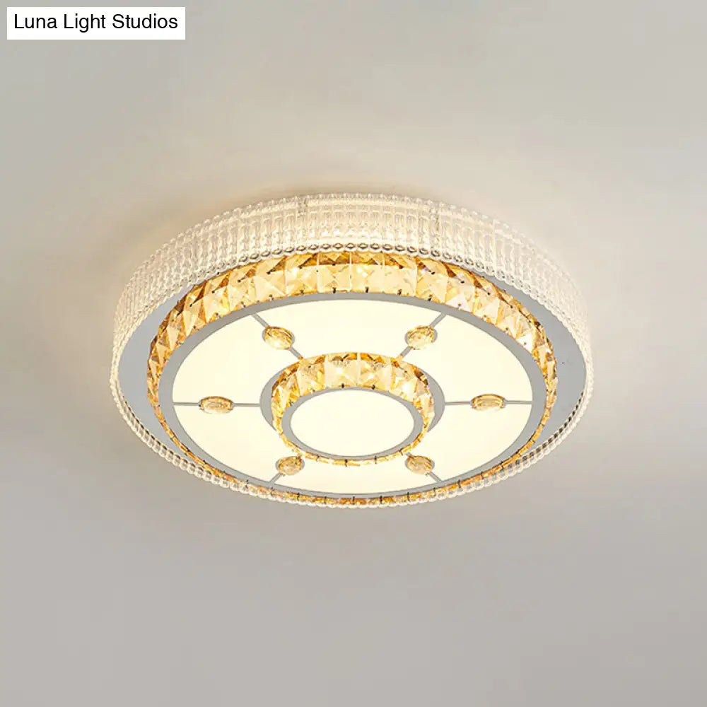 Modern Led Ceiling Lamp With Crystal Flower/Round Cut Design - Chrome Flush Mount For Bedroom