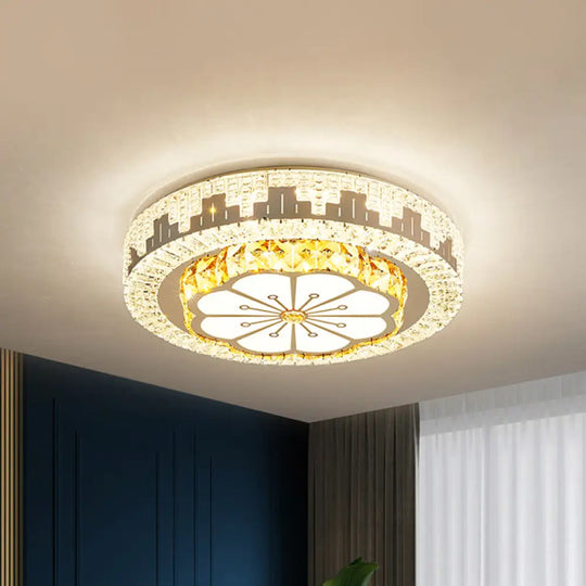 Modern Led Ceiling Lamp With Crystal Flower/Round Cut Design - Chrome Flush Mount For Bedroom / A