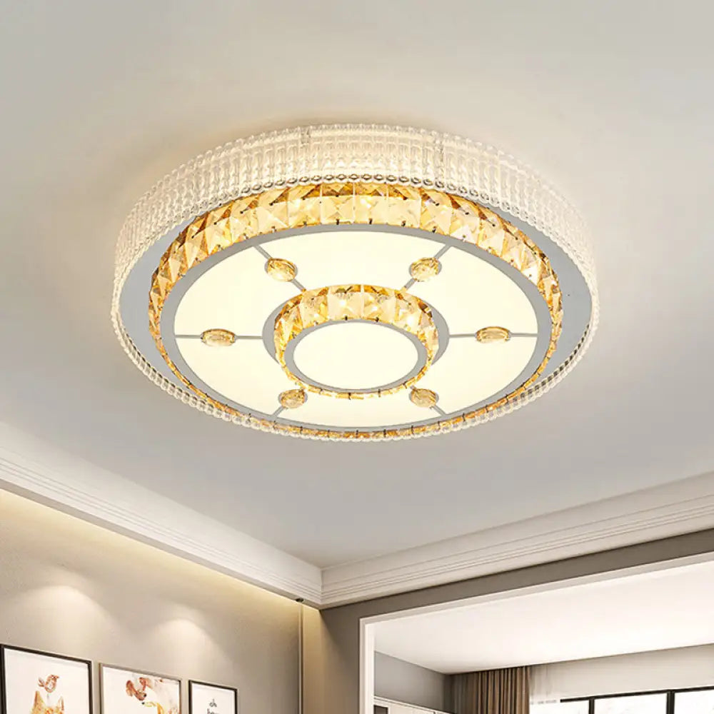 Modern Led Ceiling Lamp With Crystal Flower/Round Cut Design - Chrome Flush Mount For Bedroom / B