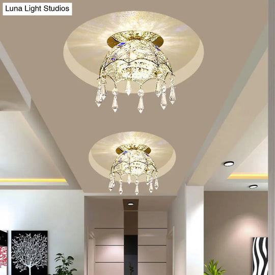 Modern Led Ceiling Lamp With Crystal Shade Chrome Scalloped Dome Flush Mount Light In Warm/White /