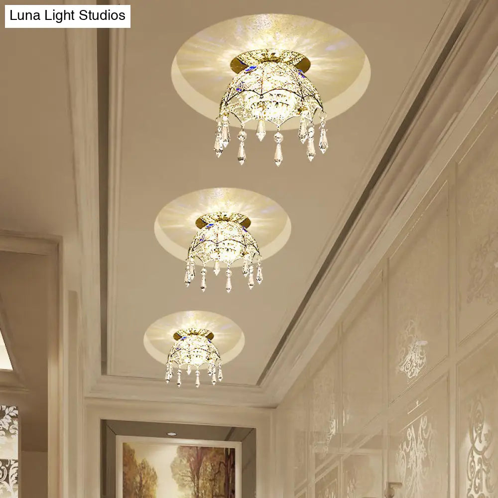 Modern Led Ceiling Lamp With Crystal Shade Chrome Scalloped Dome Flush Mount Light In Warm/White