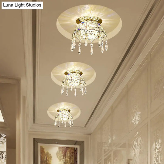 Modern Led Ceiling Lamp With Crystal Shade Chrome Scalloped Dome Flush Mount Light In Warm/White