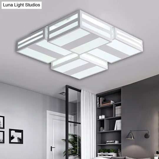 Modern Led Ceiling Lamp With Stripe Pattern In Warm/White Acrylic - Perfect For Bedroom Black/White