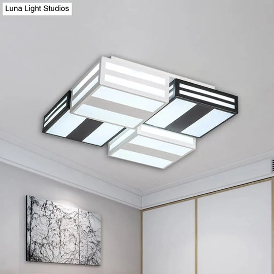 Modern Led Ceiling Lamp With Stripe Pattern In Warm/White Acrylic - Perfect For Bedroom Black/White