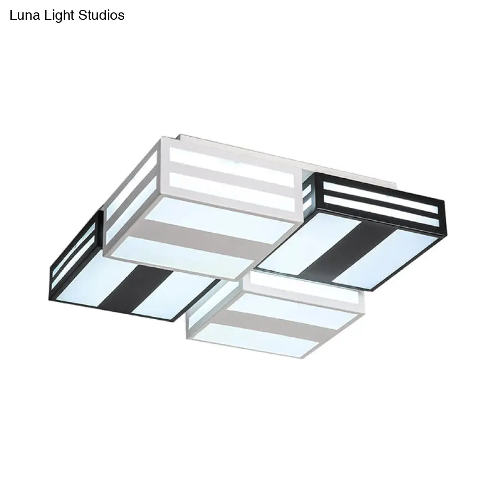 Modern Led Ceiling Lamp With Stripe Pattern In Warm/White Acrylic - Perfect For Bedroom Black/White