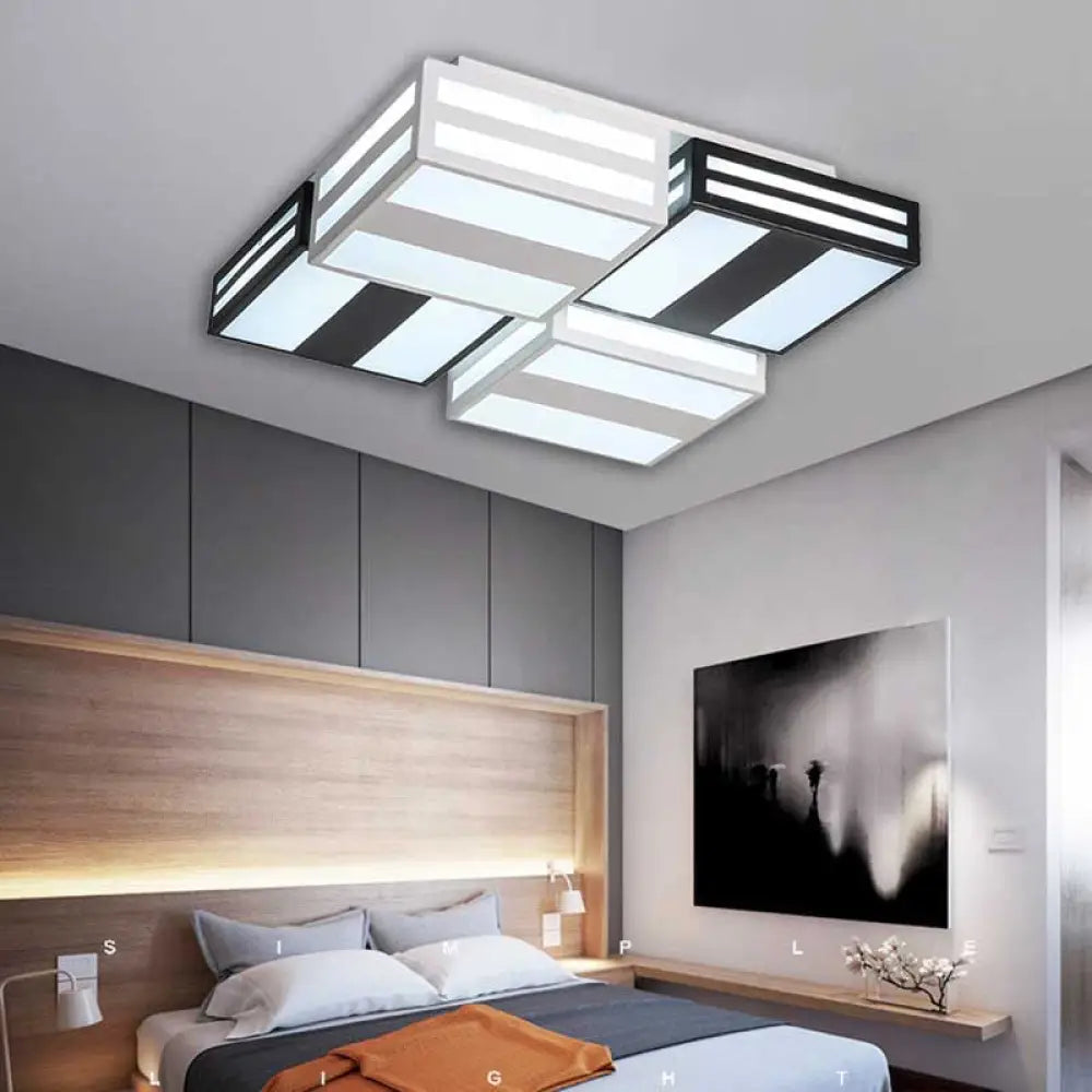 Modern Led Ceiling Lamp With Stripe Pattern In Warm/White Acrylic - Perfect For Bedroom Black/White