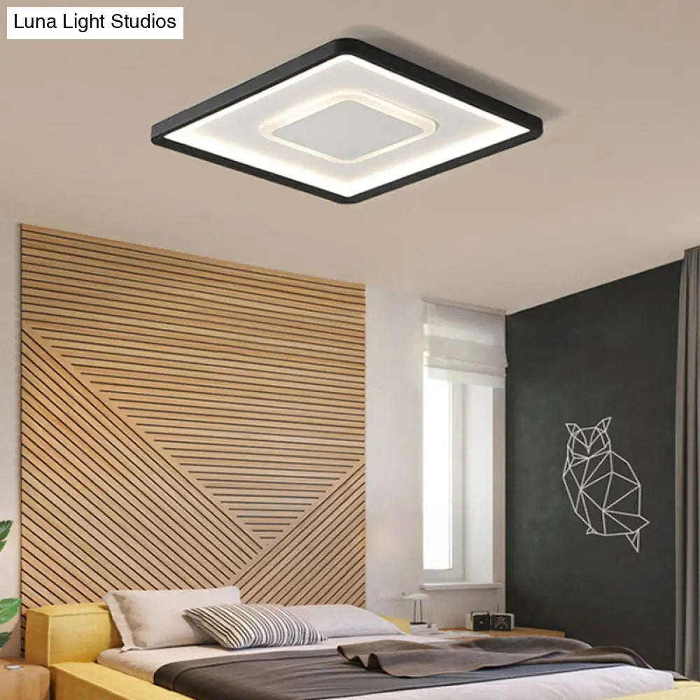 Modern Led Ceiling Light - Aluminum Square Flush Mount Lamp In Black 16/19.5 Wide Stepless Dimming