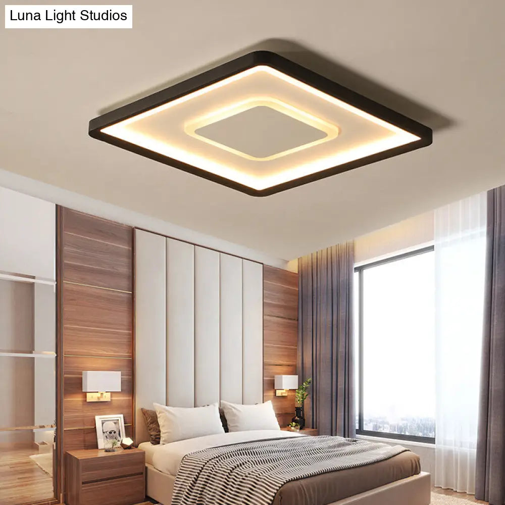 Modern Led Ceiling Light - Aluminum Square Flush Mount Lamp In Black 16/19.5 Wide Stepless Dimming