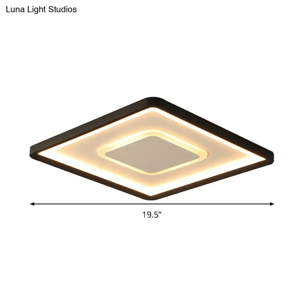 Modern Led Ceiling Light - Aluminum Square Flush Mount Lamp In Black 16’/19.5’ Wide Stepless