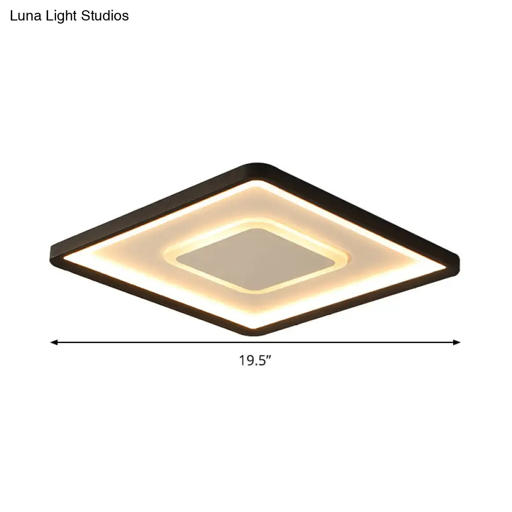 Modern Led Ceiling Light - Aluminum Square Flush Mount Lamp In Black 16/19.5 Wide Stepless Dimming