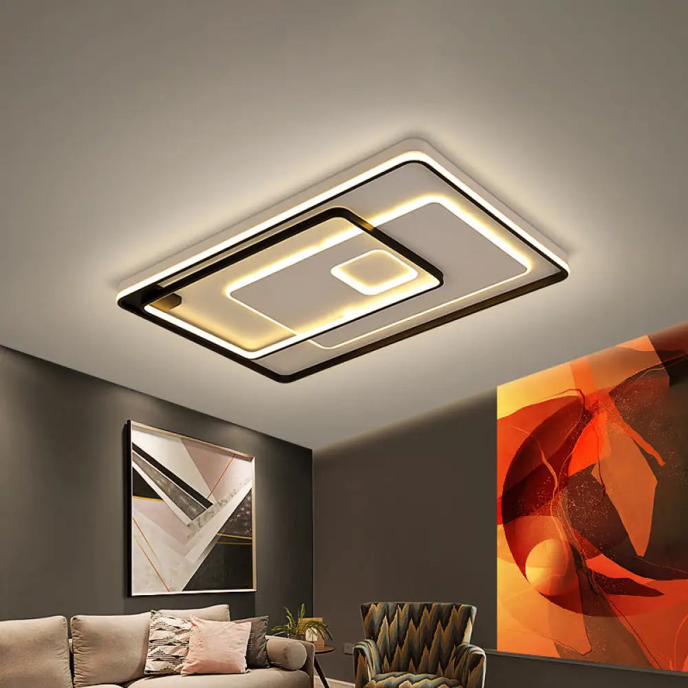 Modern Led Ceiling Light: Black Layered Round/Square/Rectangle Flush Mount With Acrylic Shade