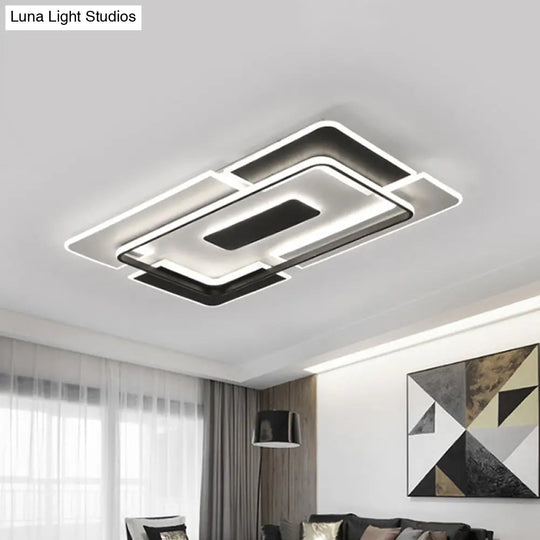 Modern Led Ceiling Light Black & White Patchwork Aluminum Flush Mount Fixture For Lounge