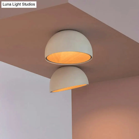 Modern Led Ceiling Light: Dome Flush Mount Lamp With Wood Grain Inner