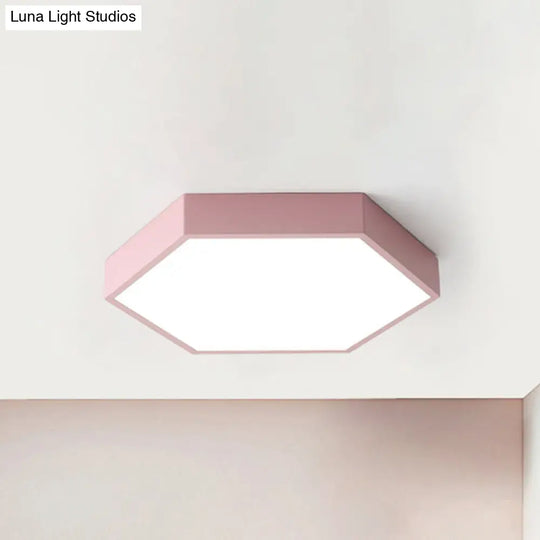 Modern Led Ceiling Light For Child Bedroom With Hexagon Shade Pink / 12 White