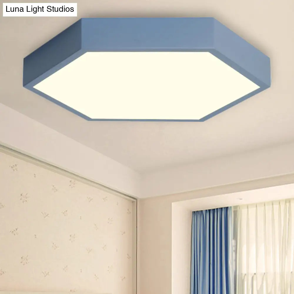 Modern Led Ceiling Light For Child Bedroom With Hexagon Shade Blue / 12 White