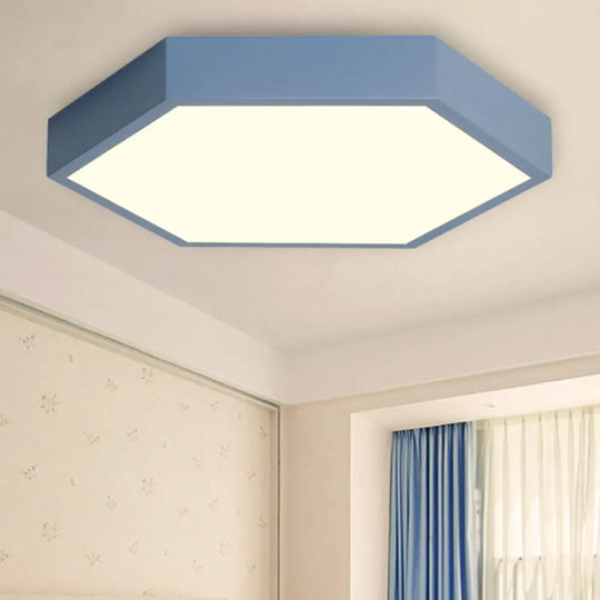 Modern Led Ceiling Light For Child Bedroom With Hexagon Shade Blue / 12’ White