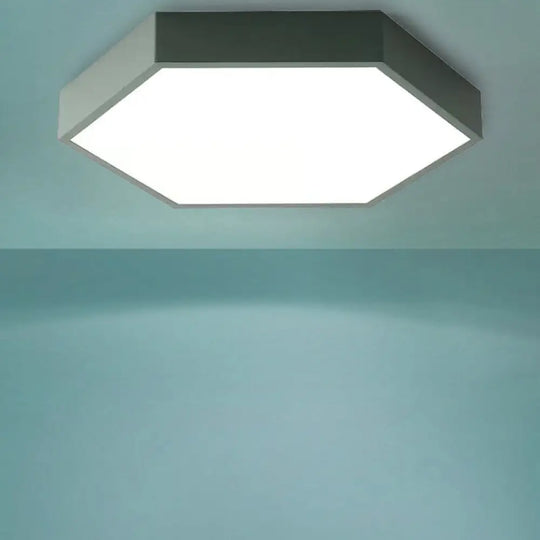 Modern Led Ceiling Light For Child Bedroom With Hexagon Shade Green / 12’ Warm