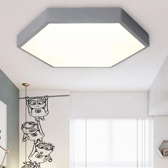 Modern Led Ceiling Light For Child Bedroom With Hexagon Shade Grey / 12’ White
