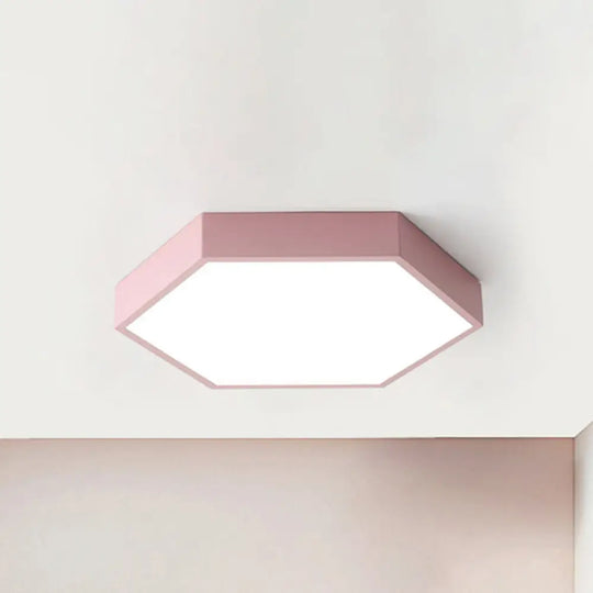 Modern Led Ceiling Light For Child Bedroom With Hexagon Shade Pink / 12’ White
