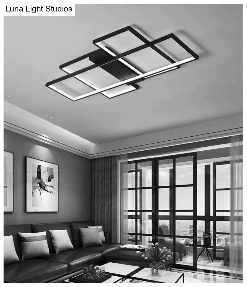 Modern Led Ceiling Light Living Room Bedroom Dining Aluminum Alloy Black&White Chandelier Lamp