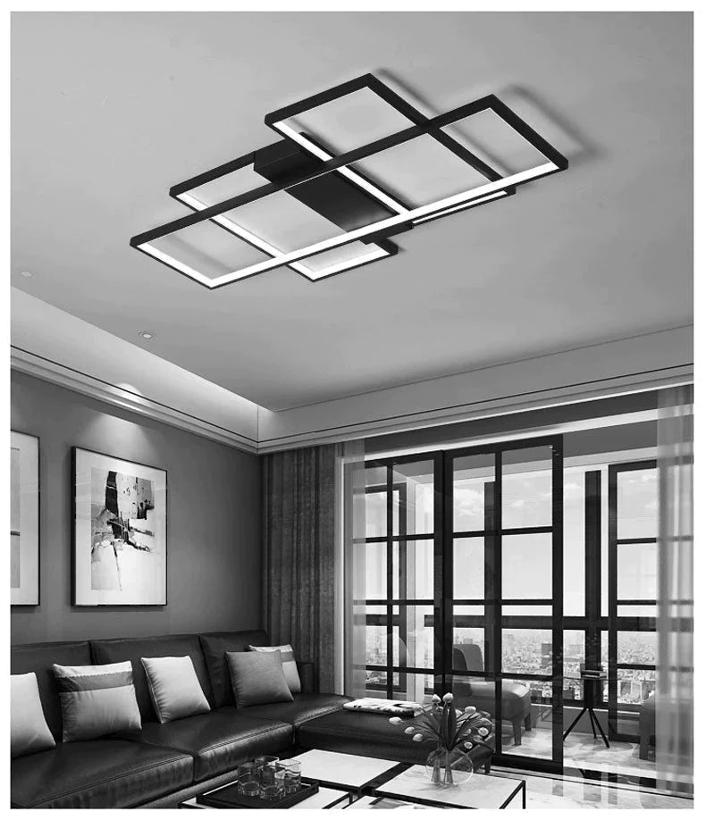Modern Led Ceiling Light Living Room Bedroom Dining Aluminum Alloy Black&White Chandelier Lamp