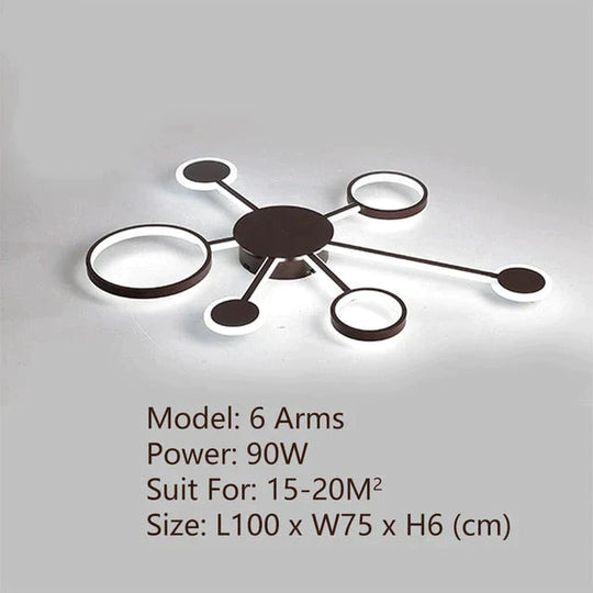 Modern Led Ceiling Light Remote Control For Living Room Bedroom Study Indoor Home Fixtures 6 Arms /
