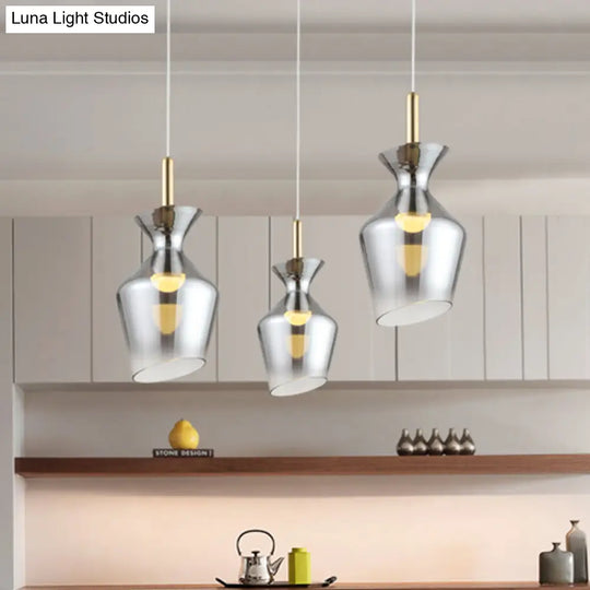 Modern Led Ceiling Light - Sleek Brass Cup Suspension Pendant With Smoke Gray Glass Shade